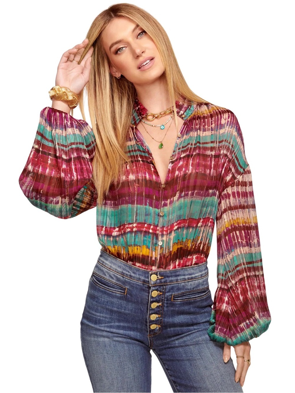 Ramy Brook - Vance Abstract Print Sheer Button Up Top